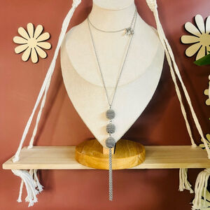 Chico's Pendant Necklace Silver Toned Metal Beads Long‎ Tassel Style